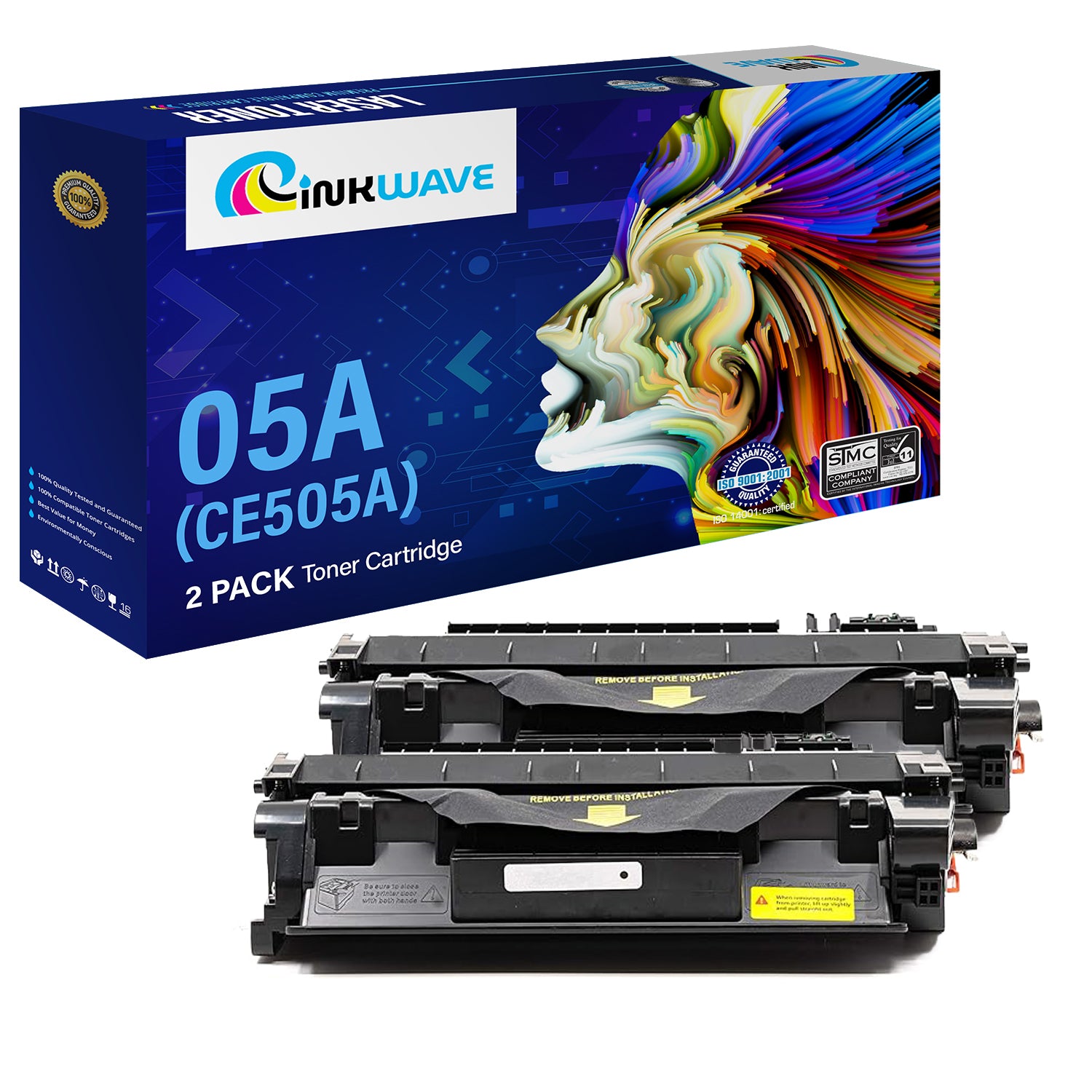 InkWave Compatible Toner Cartridge Replacement for HP 05A / CE505A (Black,2 Pack)