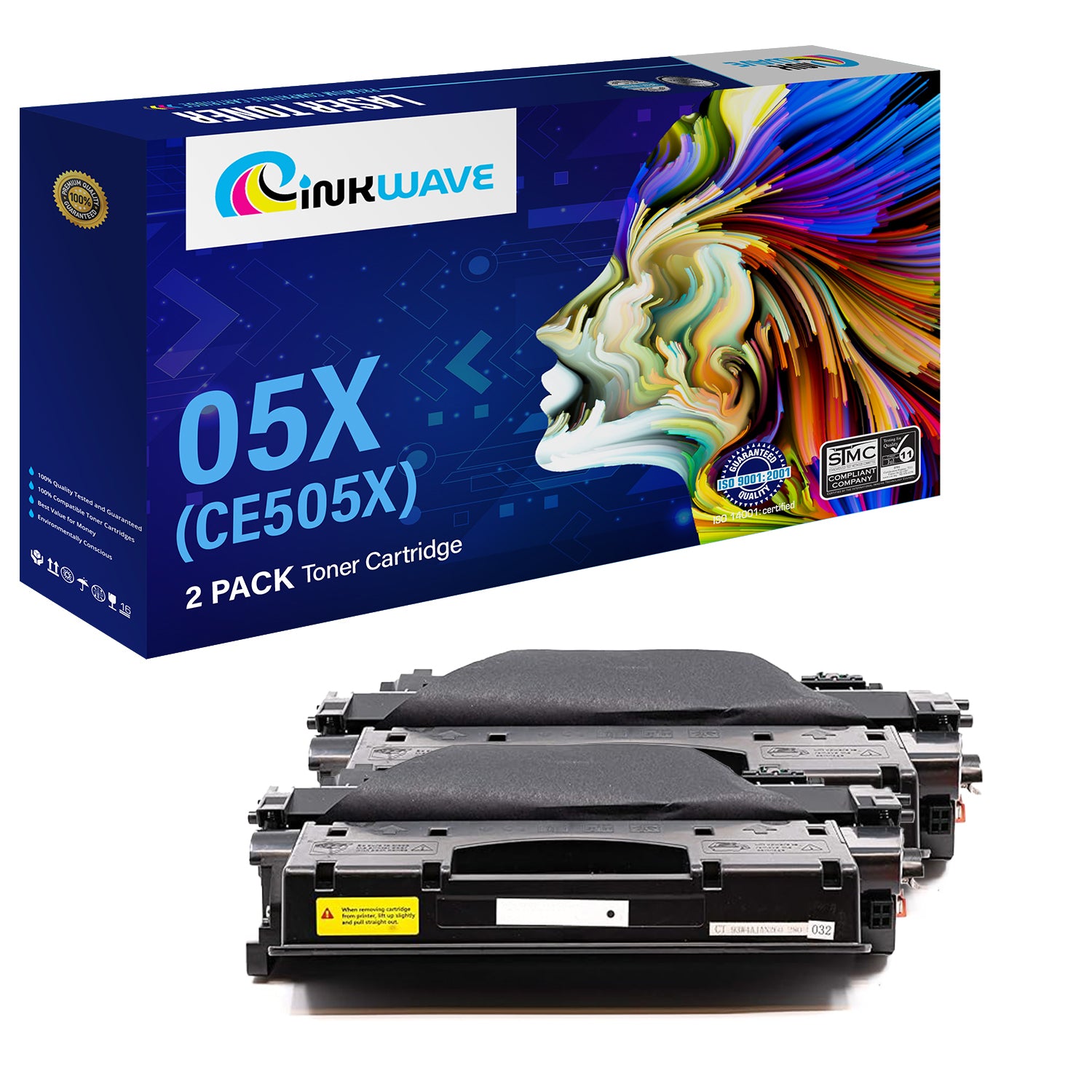 InkWave Compatible Toner Cartridge Replacement for HP 05X / CE505X (Black,2 Pack)