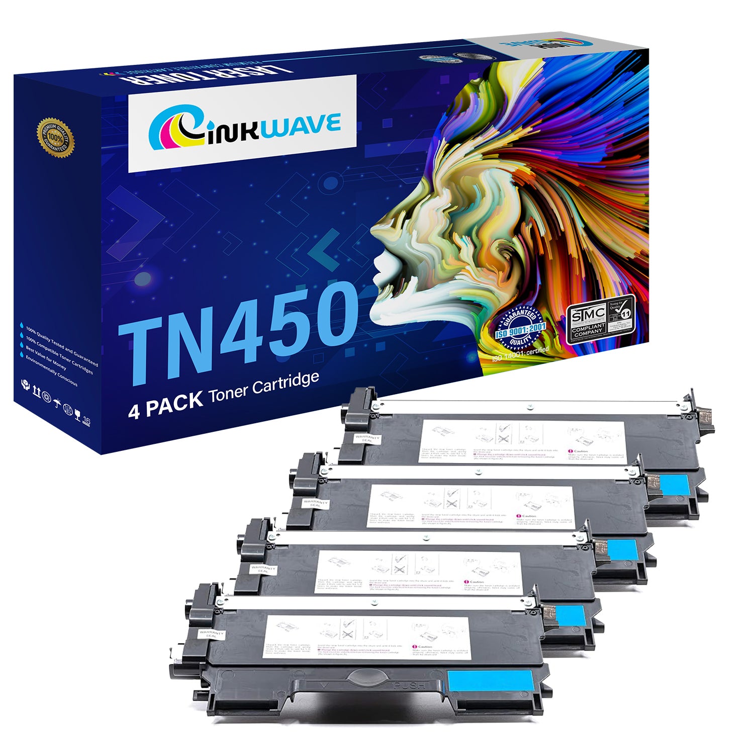 InkWave TN450 Toner Replacement Printer Cartridge, (Black, 4 Pack)