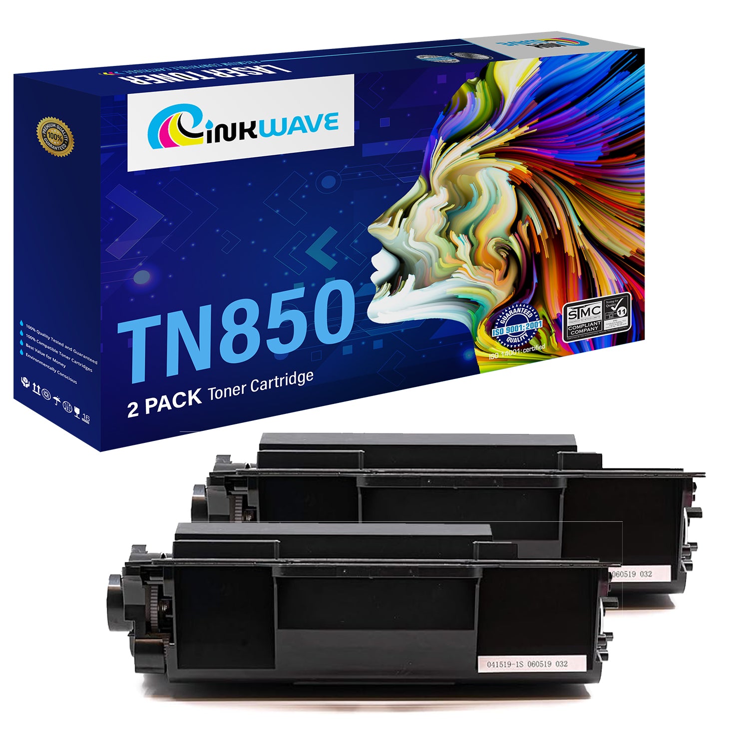 InkWave TN850 Toner Replacement Printer Cartridge, (Black, 2 Pack)
